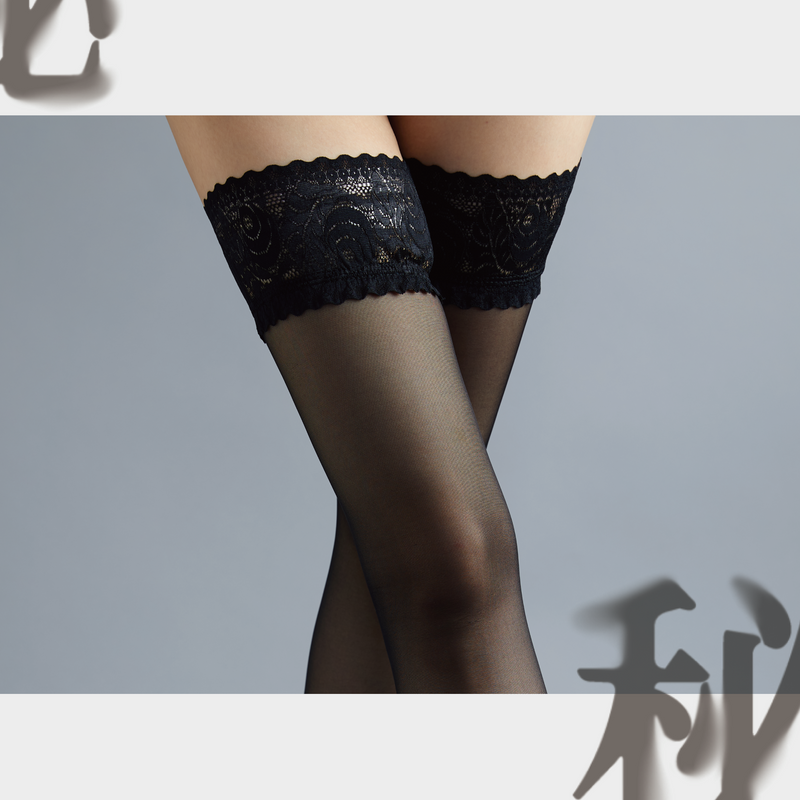 「SECRET TOUCH 秘」5D STAY-UP LACE TOP STOCKINGS 5D法式蕾丝過膝硅胶防滑超薄长筒丝袜