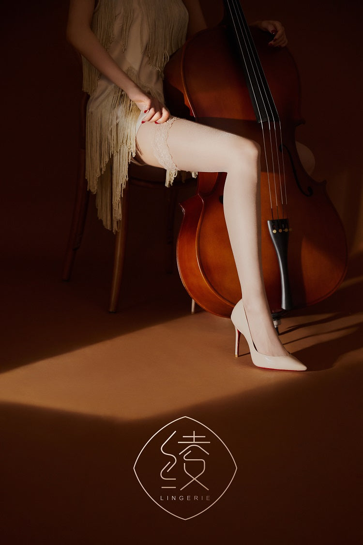 「String Backseam 弦」1D Backseam stockings 1D 背线蕾丝过膝长筒袜